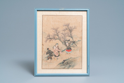 Chinese school, ink and color on paper: Five scenes with boys, 18/19th C.