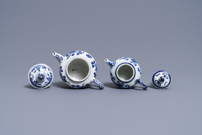 Two Dutch Delft blue and white teapots and covers, 18th C.