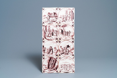 24 mangane Delftse tegels met bijbelse voorstellingen, 18e eeuw