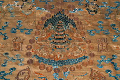 A Chinese embroidered silk fragment of a 'Jiangyi' Taoist priest robe, 18/19th C.