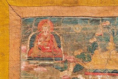 Un thangka &agrave; decor duB ouddha de m&eacute;decine, Tibet, 17/18&egrave;me
