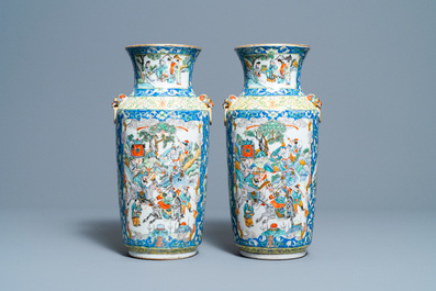 Three pairs of Chinese famille rose, verte and crackle-glazed vases, 19th C.