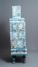 A composite stove with blue and white stove tiles, Nurnberg faience, Germany, 18th C.