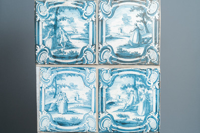 A composite stove with blue and white stove tiles, Nurnberg faience, Germany, 18th C.