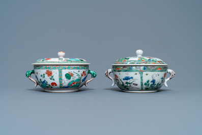 Deux &eacute;cuelles couvertes en porcelaine de Chine famille verte, Kangxi