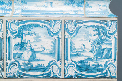 A composite stove with blue and white stove tiles, Nurnberg faience, Germany, 18th C.