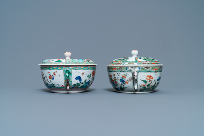 Two Chinese famille verte porringer bowls and covers, Kangxi