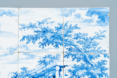 A very fine Dutch Delft blue and white tile mural with a shepherdess, 18th C.