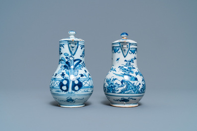 A Dutch Delft blue and white cruet set on stand, 2nd quarter 18th C.