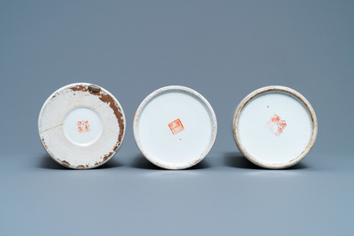 Three Chinese famille rose hat stands, 19/20th C.