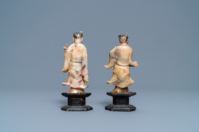 A pair of Chinese Shoushan soapstone figures, Kangxi