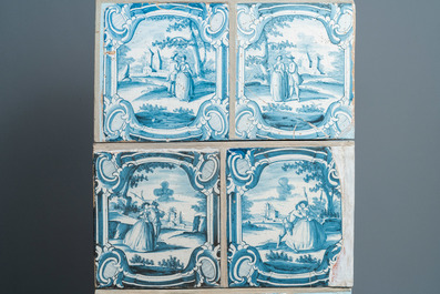 A composite stove with blue and white stove tiles, Nurnberg faience, Germany, 18th C.