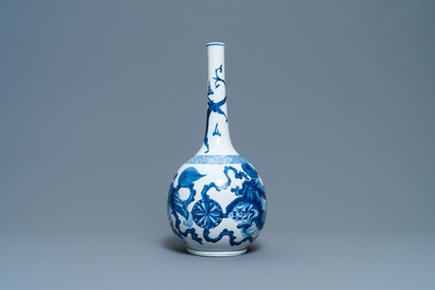 A Chinese blue and white 'Buddhist lions' bottle vase, Kangxi