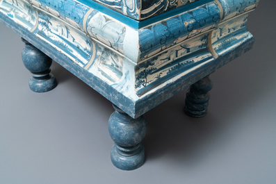 A composite stove with blue and white stove tiles, Nurnberg faience, Germany, 18th C.