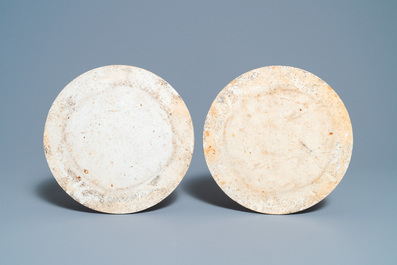 Two round Chinese qianjiang cai 'landscape' plaques, signed Ao Shaoquan and dated 1904
