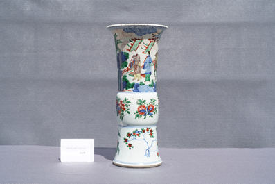 A Chinese wucai 'gu' vase with narrative design, Shunzhi