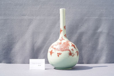 A Chinese copper-red celadon-ground 'dragon' vase, Kangxi