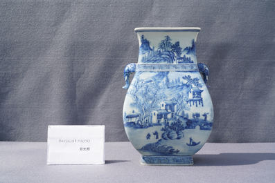 A Chinese blue and white vase with elephant handles, Qianlong