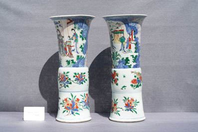 Two large Chinese wucai 'gu' vases, Transitional period
