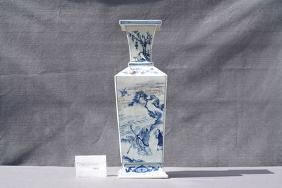 A Chinese square-sectioned blue, white and copper-red vase, Kangxi