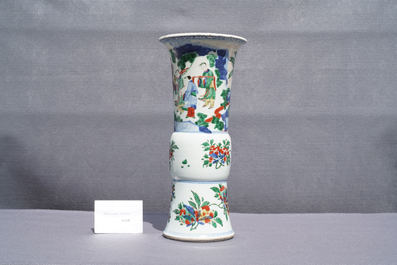 A Chinese wucai 'gu' vase with narrative design, Shunzhi