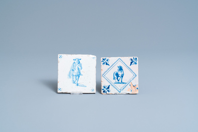 Eighteen Dutch Delft blue and white 'horse' tiles, 17/18th C.