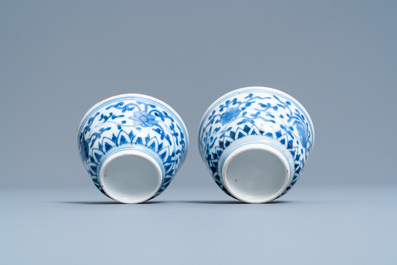 A pair of Japanese blue and white Arita bowls and a pair of celadon 'deer' dishes, Edo, 18/19th C.