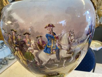 A pair of massive French S&egrave;vres-style vases with gilded bronze mounts, signed Desprez, 19th C.