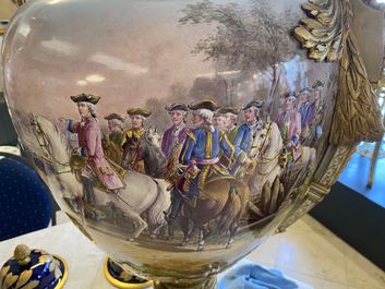 A pair of massive French S&egrave;vres-style vases with gilded bronze mounts, signed Desprez, 19th C.