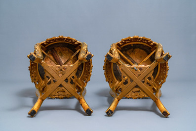 A pair of massive French S&egrave;vres-style vases with gilded bronze mounts, signed Desprez, 19th C.