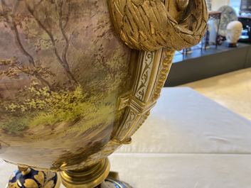 A pair of massive French S&egrave;vres-style vases with gilded bronze mounts, signed Desprez, 19th C.