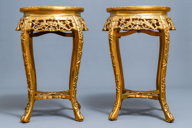 A pair of massive French S&egrave;vres-style vases with gilded bronze mounts, signed Desprez, 19th C.