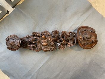 A large Chinese carved wooden ruyi scepter, 19th C.