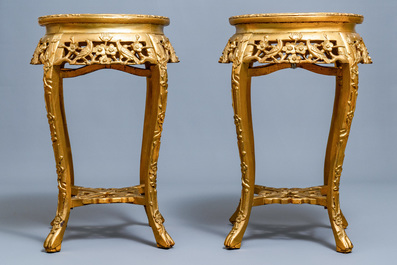 A pair of massive French S&egrave;vres-style vases with gilded bronze mounts, signed Desprez, 19th C.