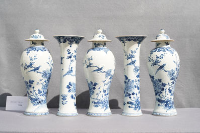 A Chinese blue and white five-piece garniture with floral design, Qianlong