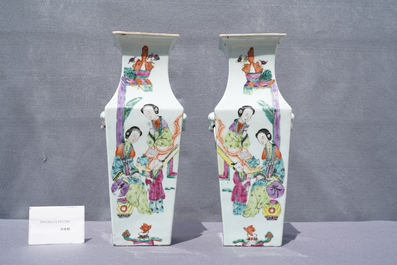 A pair of Chinese square famille rose vases, 19/20th C.