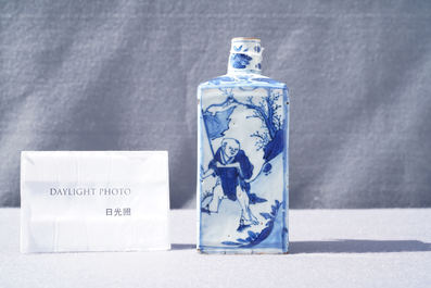 A Chinese square blue and white flask, Wanli
