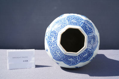 A Chinese blue and white vase with floral design, Transitional period