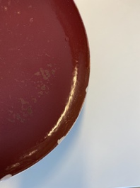 Three Chinese monochrome copper- and ruby-red plates, Qianlong and later