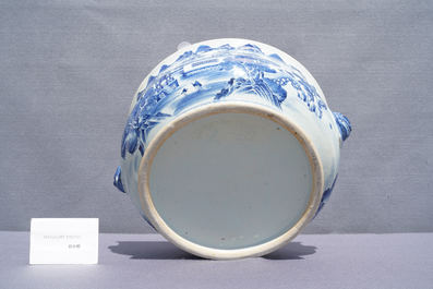 A large Chinese blue and white 'landscape' censer, Qianlong