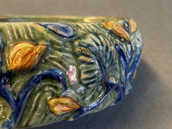 A polychrome Dutch Delft butter tub in the shape of a cow, 18th C.