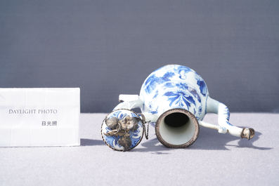 A Chinese blue and white silver-mounted ewer and cover, Transitional period