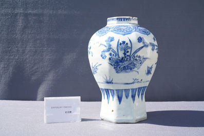 A Chinese blue and white vase with floral design, Transitional period