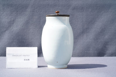 Een Chinese monochrome witte vaas met onderglazuur decor van vogels, Transitie periode