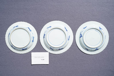 Six Chinese blue and white 'Scheveningen' plates, Kangxi