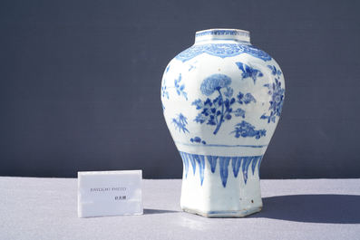 A Chinese blue and white vase with floral design, Transitional period