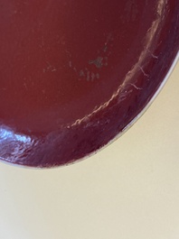 Three Chinese monochrome copper- and ruby-red plates, Qianlong and later