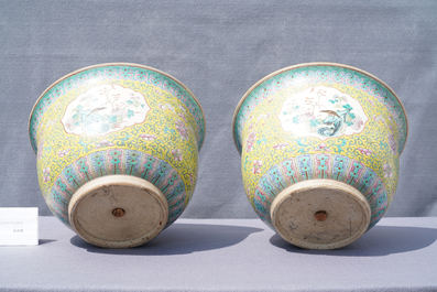 A pair of Chinese famille rose jardini&egrave;res on stands, 19th C.
