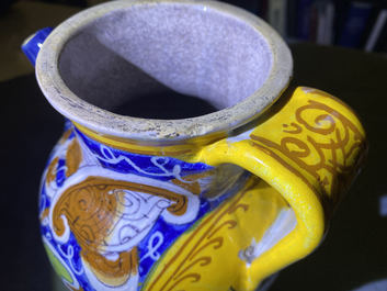 A pair of polychrome Italian maiolica wet drug jars, Casteldurante, 16th C.