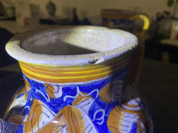 A pair of polychrome Italian maiolica wet drug jars, Casteldurante, 16th C.